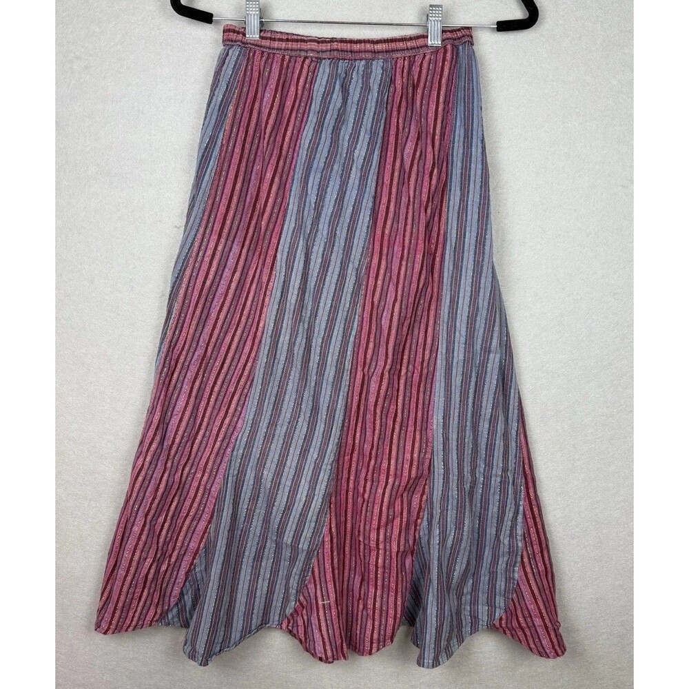 Avatar Pink/Blue Boho Maxi Skirt 100% Cotton Gold Shimmer Detail Scallop Hem‎
